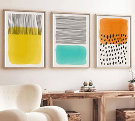 Wallity Pintura Decorativa Multicolor en 3 Piezas con Marco de Madera
